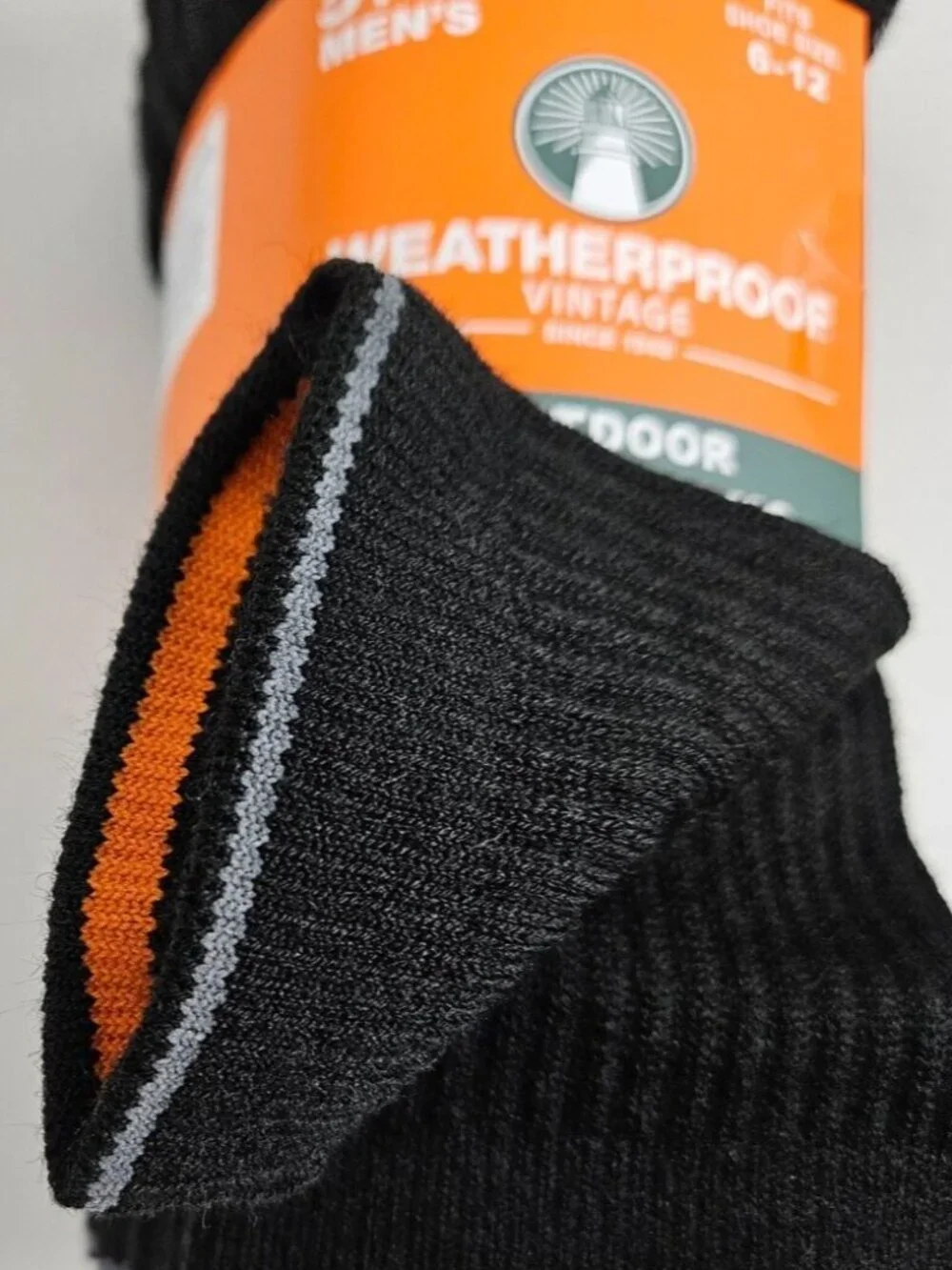 Weatherproof Vintage 5 Pair Outdoor Wool Blend Crew Sock Sz 6-12 Black Gray Hee